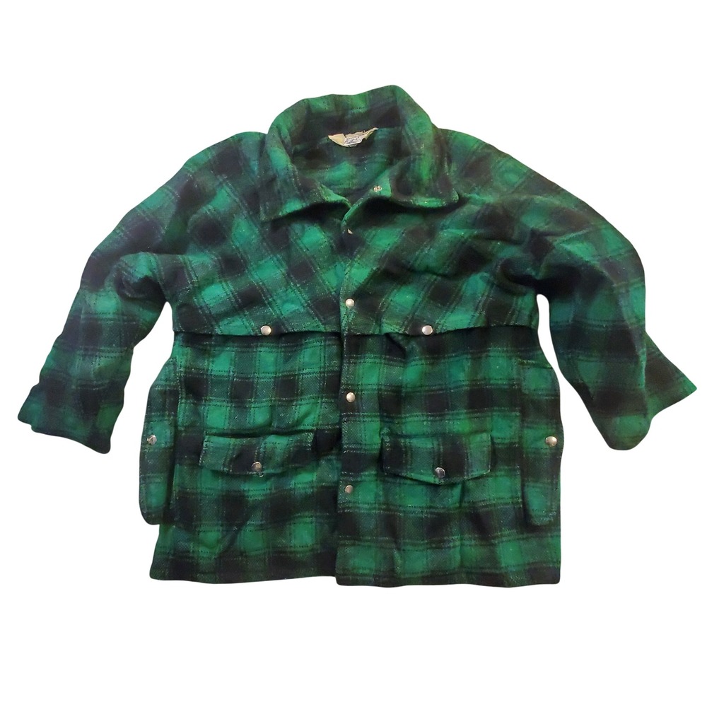 Vintage Admiral Green Buffalo Plaid Wool Cruiser Hunting Jacket Canada Made 60s